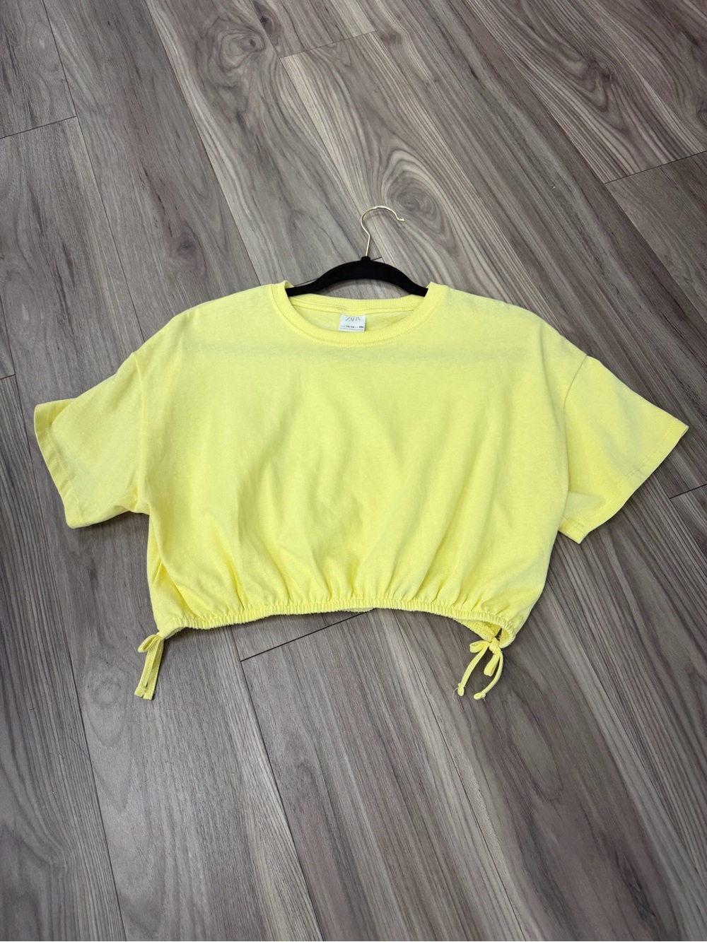 Zara Lemon Yellow Drawstring Crop Tee